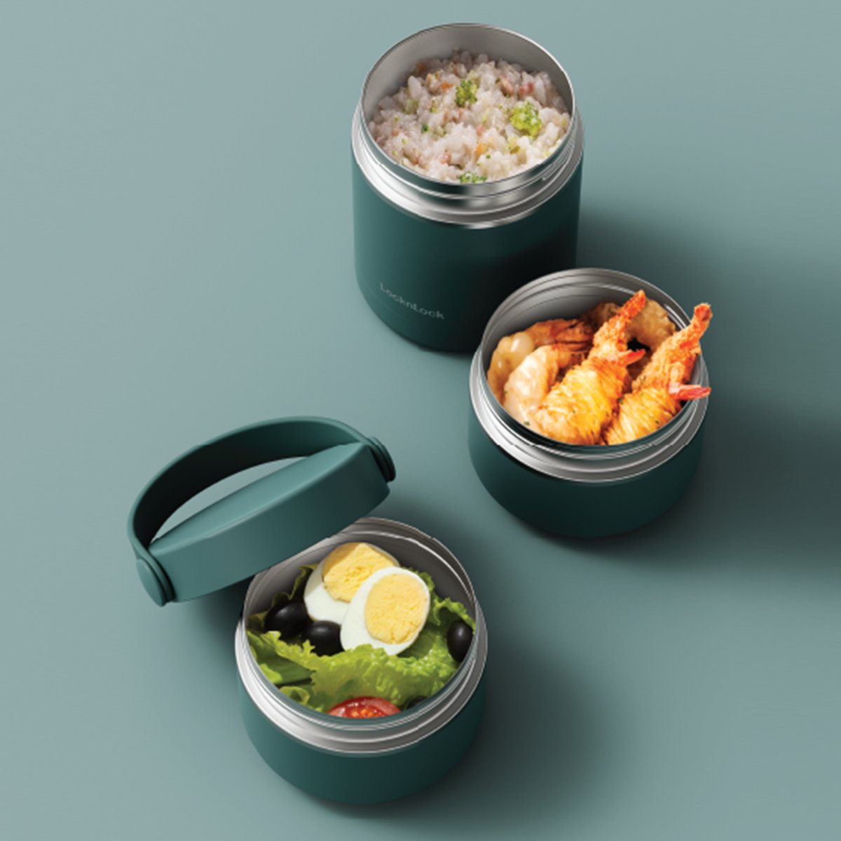 Bộ hộp cơm giữ nhiệt LocknLock Tower Vacuum Lunch Box (380MLx2, 400MLx1) - 3 màu (Be, Nâu, Xanh Lá Đậm) - LHC8058, , large image number 6